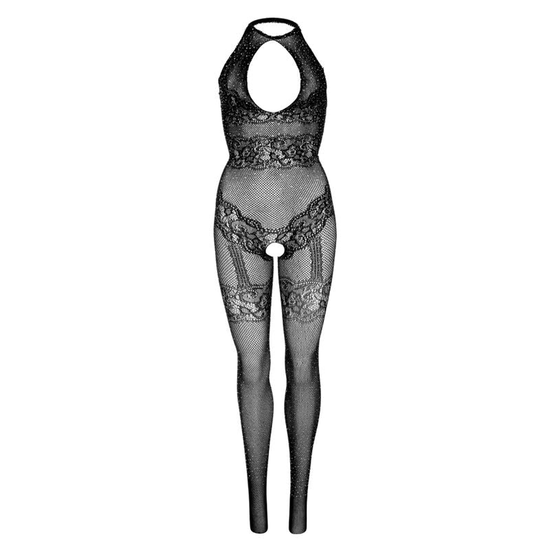 LEG AVENUE - SEAMLESS FISHNET BODYSTOCKING, ONE SIZE - BLACK
