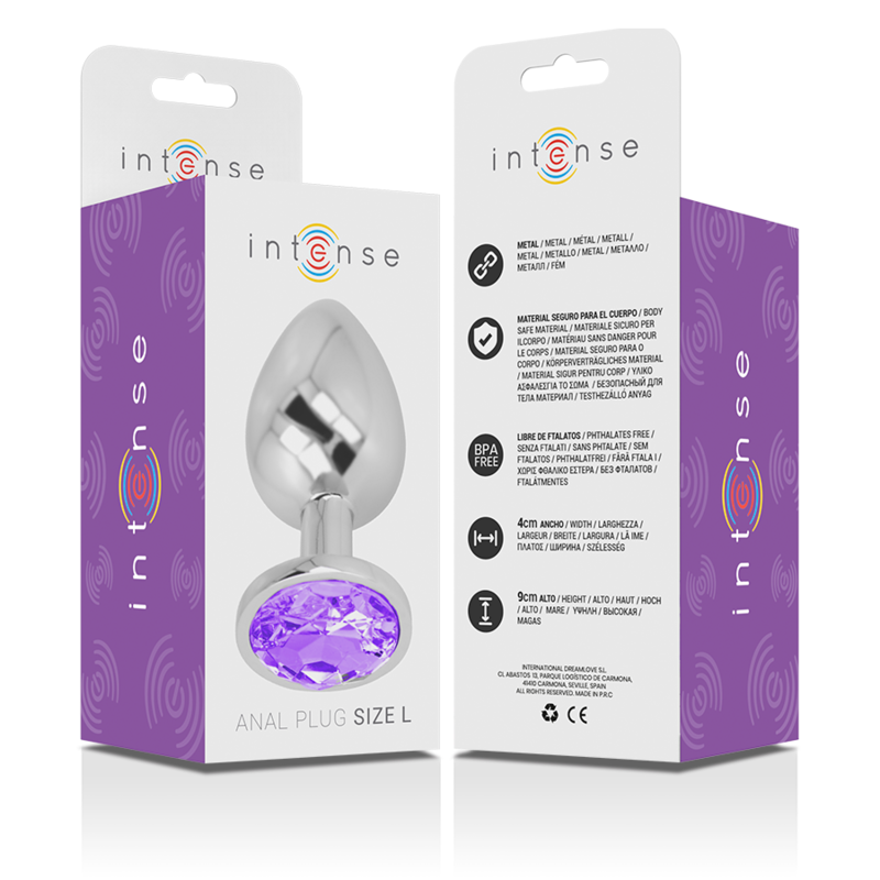INTENSE - ALUMINUM METAL ANAL PLUG WITH PURPLE CRYSTAL, SIZE L