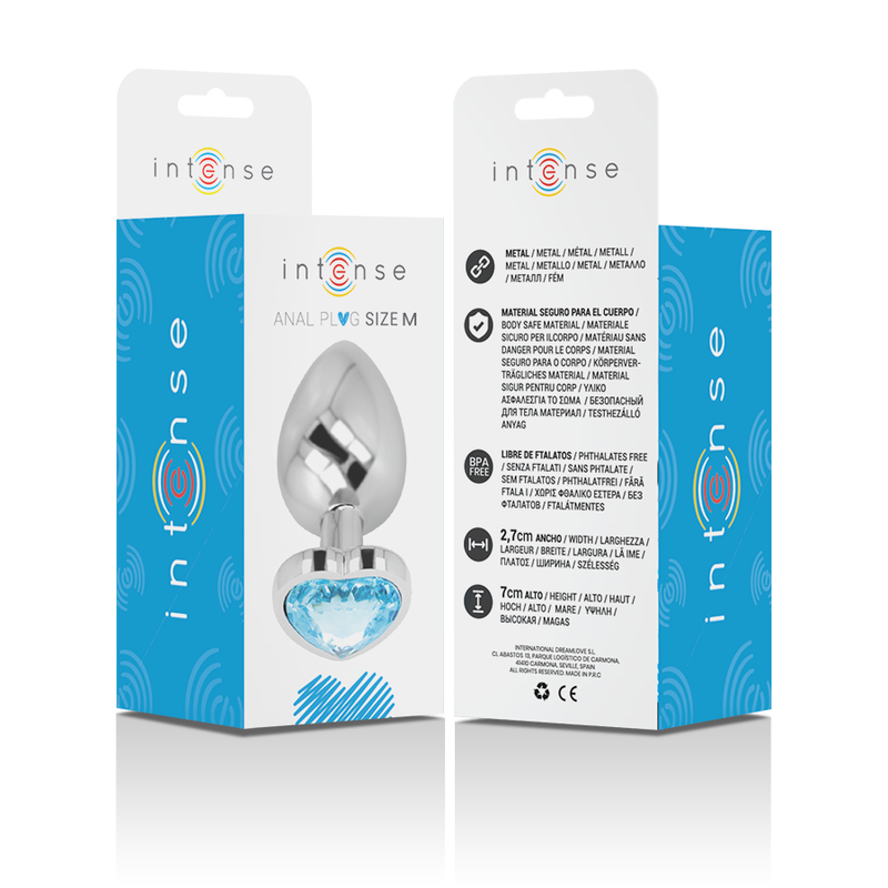 INTENSE - ALUMINUM METAL ANAL PLUG, BLUE HEART, SIZE M