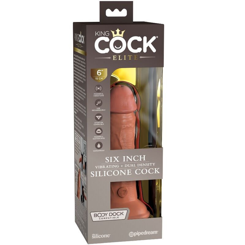 KING COCK - ELITE REALISTIC DILDO WITH VIBRATION AND SILICON 15.2 CM CARAMEL