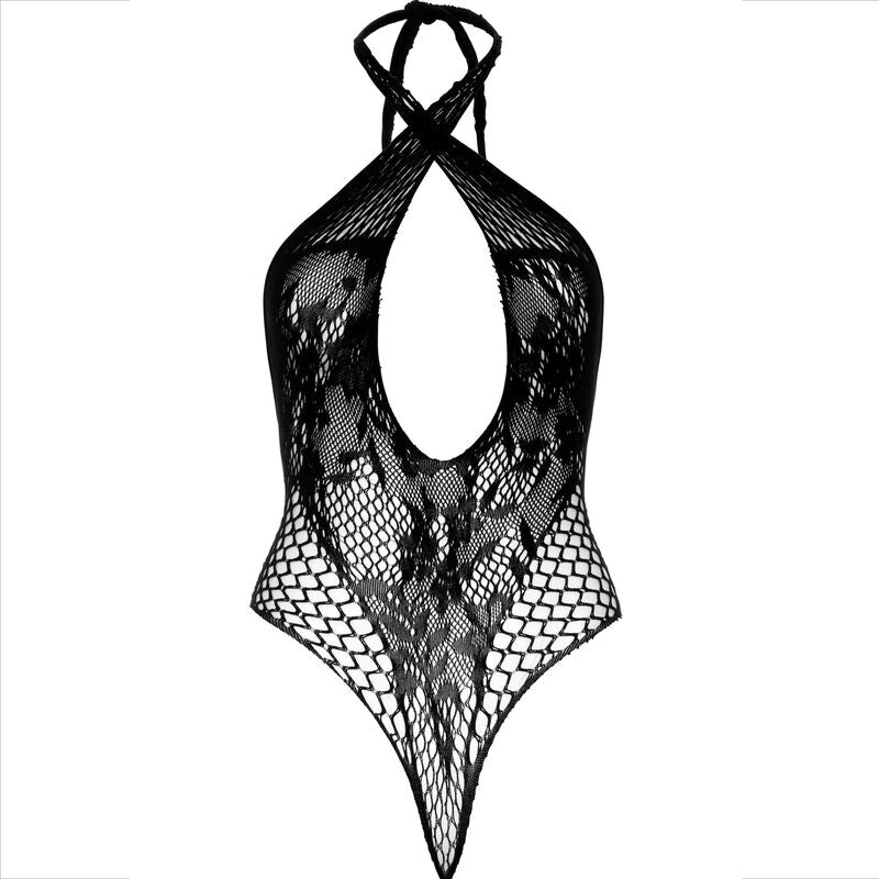 LEG AVENUE - LACE HALTER TEDDY BLACK