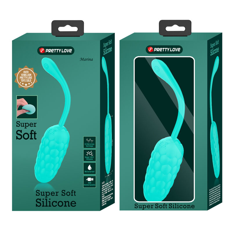 PRETTY LOVE - VIBRATING EGG WITH RECHARGEABLE MARINE TEXTURE IN AQUA GREEN