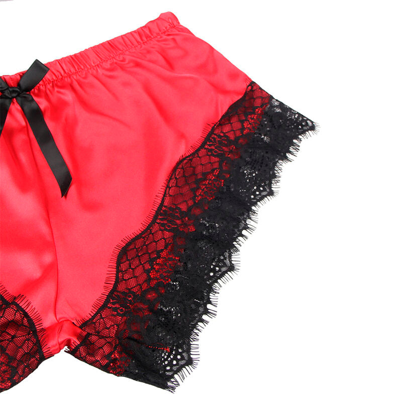 SUBBLIME - 953966 CASUAL SILK NIGHTGOWN + LACE PANTIES BLACK/RED L/XL