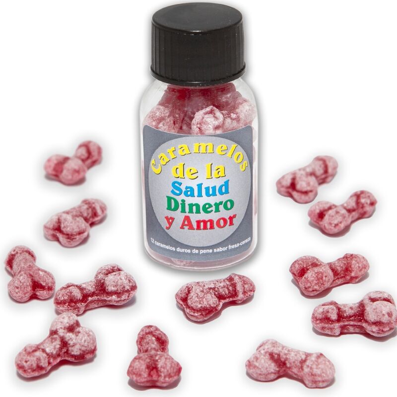 DIABLO PICANTE - 12 HEALTH-MONEY-LOVE-CANDIES PENIS SHAPE STRAWBERRY/CHERRY