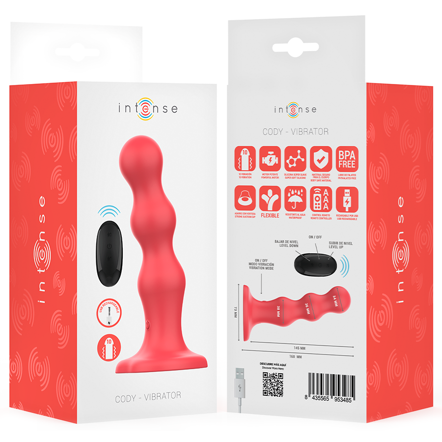 INTENSE - CODY VIBRATOR WITH SUCTION CUPS RED REMOTE