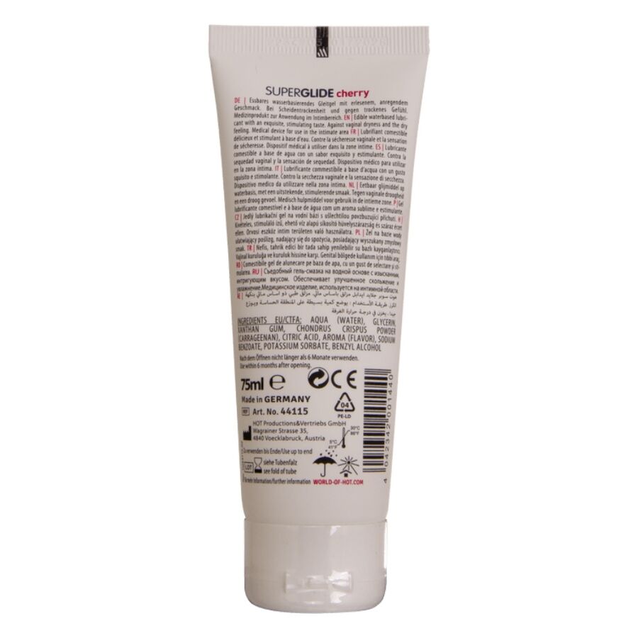 HOT - SUPERGLIDE EDIBLE WATER-BASED LUBRICANT CHERRY 75 ML