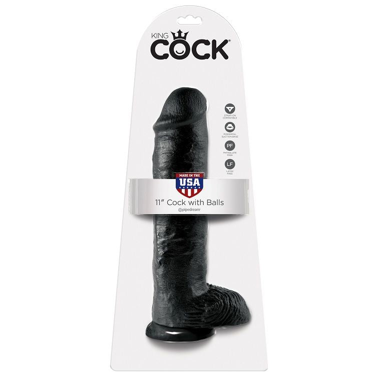 KING COCK - DILDO SCHWARZ MIT EIER 28 CM