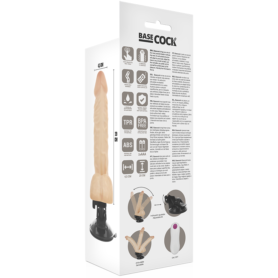 BASECOCK - ARTICULATED VIBRATOR NATURAL REMOTE CONTROL 20 CM -Ø- 4.5 CM