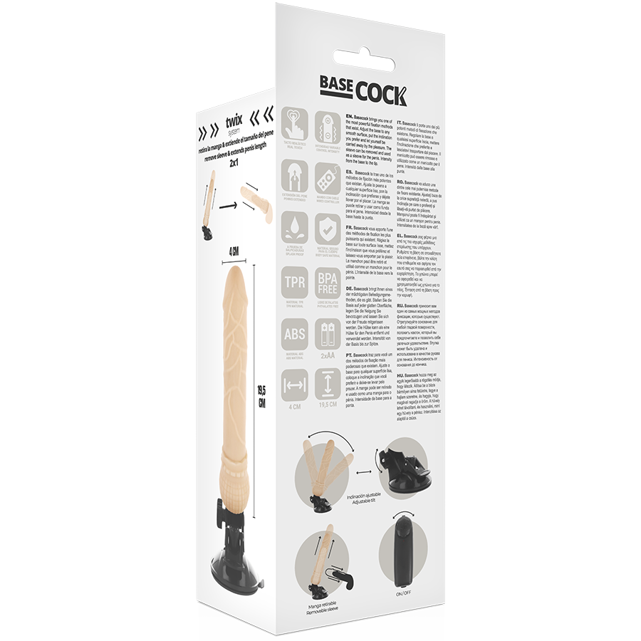 BASECOCK - REALISTIC VIBRATOR WITH REMOTE CONTROL NATURAL 19.5 CM -O- 4 CM