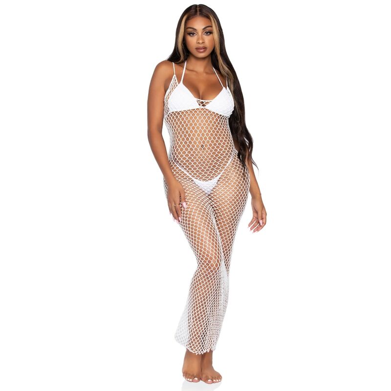 LEG AVENUE - WOVEN TWIST NET MAXI DRESS, ONE SIZE, WHITE