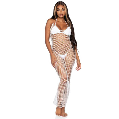 LEG AVENUE - WOVEN TWIST NET MAXI DRESS, ONE SIZE, WHITE