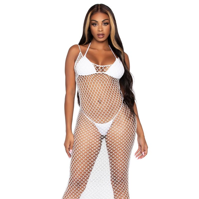 LEG AVENUE - WOVEN TWIST NET MAXI DRESS, ONE SIZE, WHITE