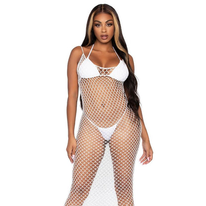 LEG AVENUE - WOVEN TWIST NET MAXI DRESS, ONE SIZE, WHITE