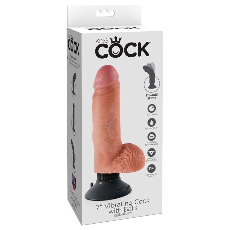 KING COCK - VIBRATOR DILDO WITH TESTICLES 7 INCH NATURAL