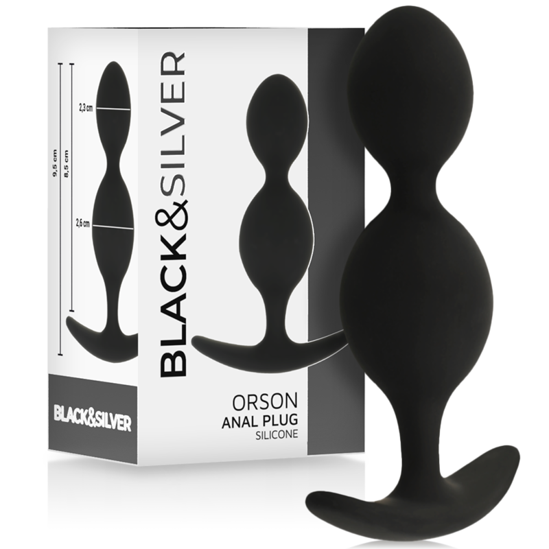 BLACK&SILVER - ORSON SILICONE BUTT PLUG WITH 2 ANAL WAVES 9 CM
