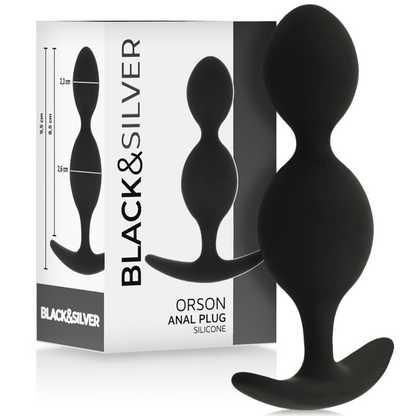 BLACK&SILVER - ORSON SILICONE BUTT PLUG WITH 2 ANAL WAVES 9 CM