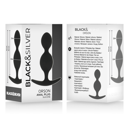 BLACK&SILVER - ORSON SILICONE BUTT PLUG WITH 2 ANAL WAVES 9 CM