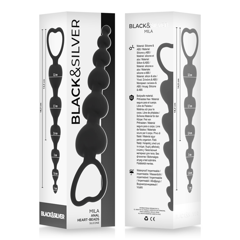 BLACK&SILVER - MILA ANAL HEART NECKLACE 18 CM