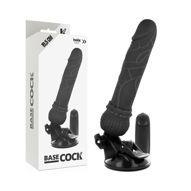 BASECOCK - REALISTIC VIBRATOR WITH REMOTE CONTROL BLACK 19.5 CM -O- 4 CM
