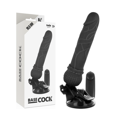 BASECOCK - REALISTIC VIBRATOR WITH REMOTE CONTROL BLACK 19.5 CM -O- 4 CM