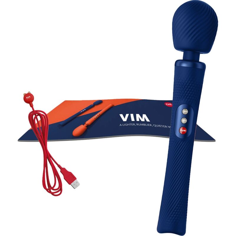 FUN FACTORY - VIM SILICONE RECHARGEABLE, VIBRATING, WEIGHTED RUMBLE WAND MIDNIGHT BLUE