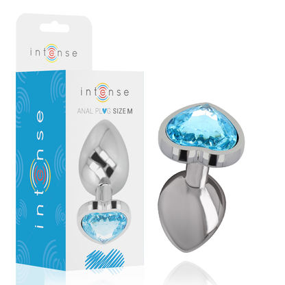 INTENSE - ALUMINUM METAL ANAL PLUG, BLUE HEART, SIZE M