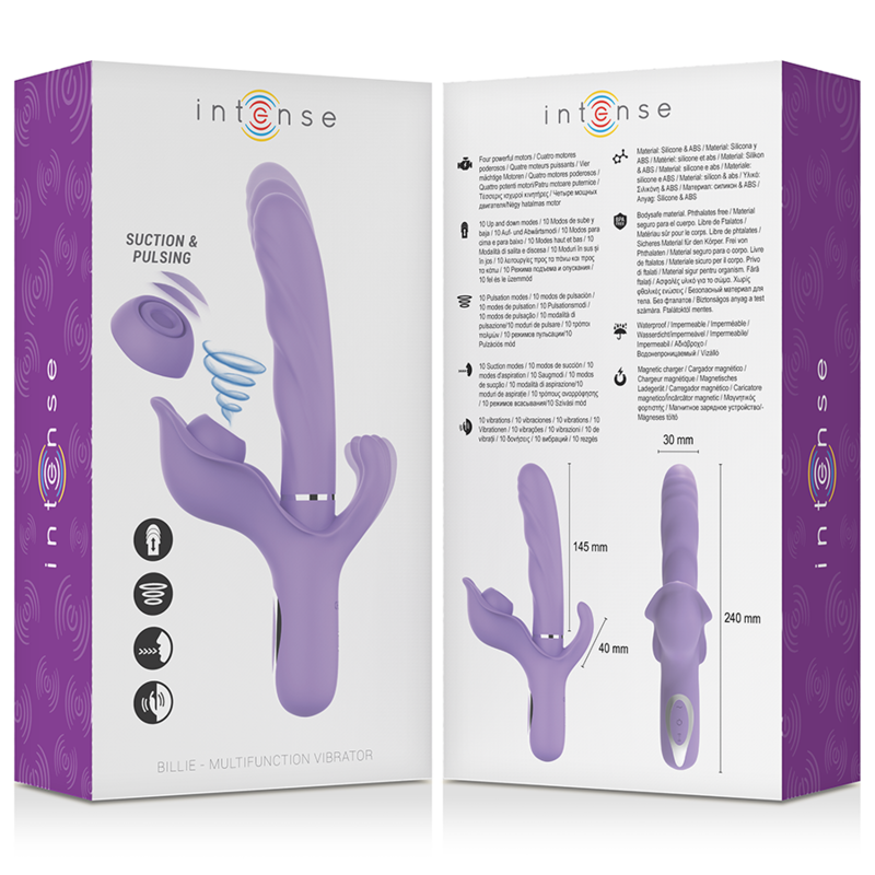 INTENSE - BILLIE MULTIFUNCTIONAL RECHARGEABLE SUCKING VIBRATOR WITH PURPLE PUSH BUTTON