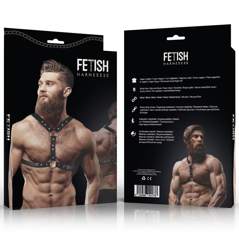 FETISH SUBMISSIVE ATTITUDE - FAUX LEATHER CHEST HARNESS WITH DOUBLE SUPPORT AND RIVETS FOR MEN