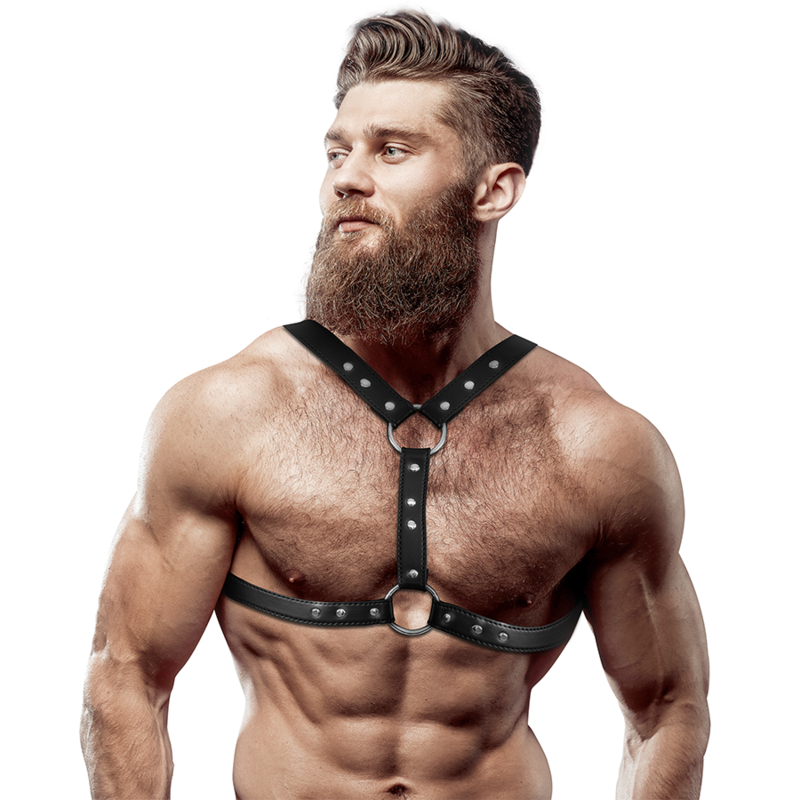 FETISH SUBMISSIVE ATTITUDE - FAUX LEATHER CHEST HARNESS WITH DOUBLE SUPPORT AND RIVETS FOR MEN