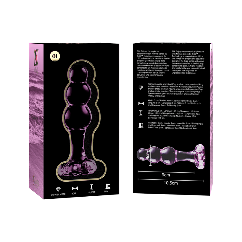 NEBULA SERIES BY IBIZA - MODELL 1 ANALPLUG BOROSILIKATGLAS ROSA 10.5 CM -O- 3 CM