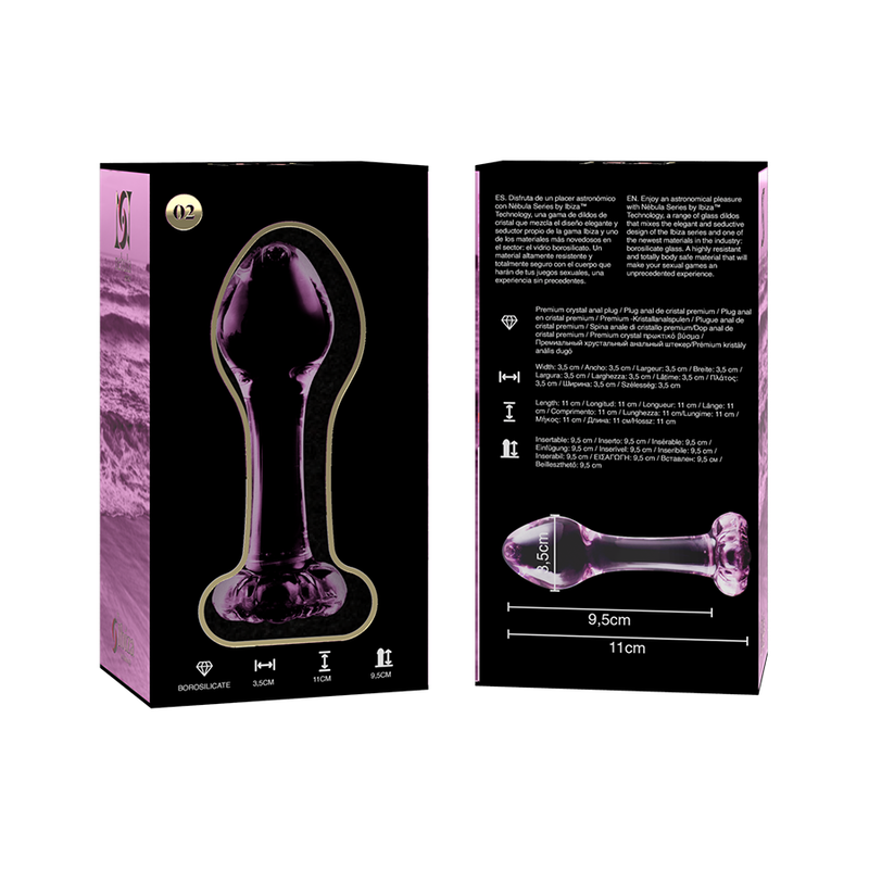 NEBULA SERIES BY IBIZA - MODEL 2 ANAL PLUG BOROSILICATE GLASS PINK 11 CM -Ø- 3.5 CM
