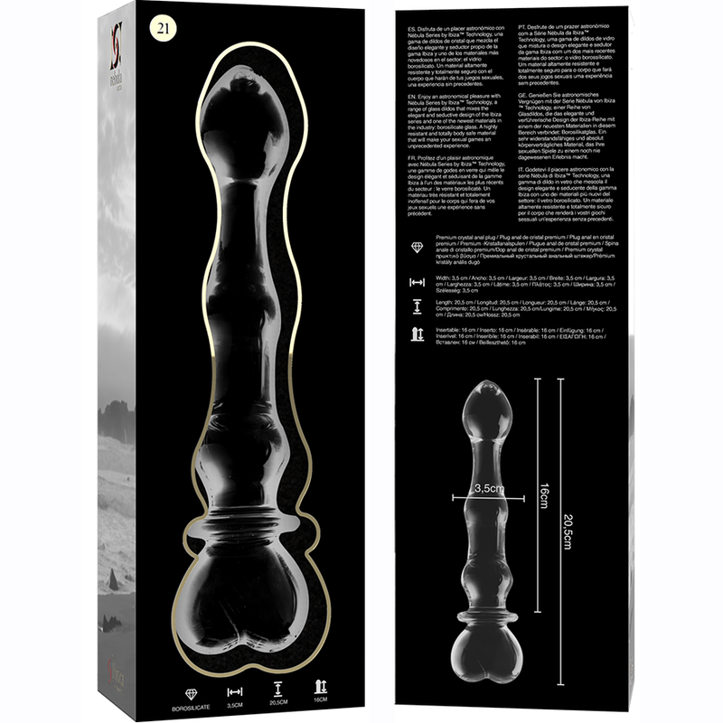 NEBULA SERIES BY IBIZA - MODEL 21 DILDO BOROSILICATE GLASS CLEAR 20.5 CM -Ø- 3.5 CM