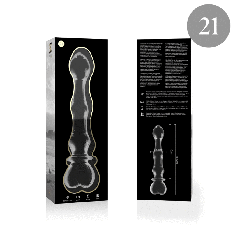NEBULA SERIES BY IBIZA - MODEL 21 DILDO BOROSILICATE GLASS CLEAR 20.5 CM -Ø- 3.5 CM