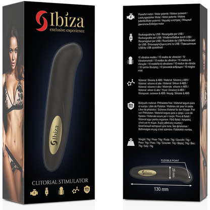 IBIZA - CLITORAL STIMULATOR USB CHARGER 10 VIBRATION MODES GOLDEN 13 X 2.9 CM
