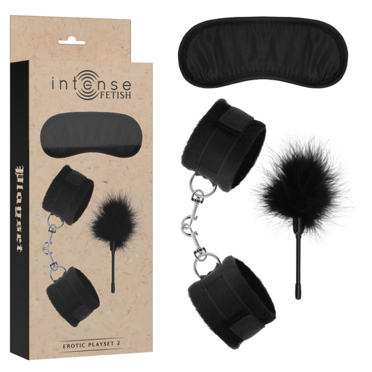 INTENSE - FETISH EROTIC PLAY SET 2 WITH HANDCUFFS, BLINDFOLD AND TICKLER