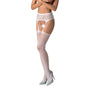 PASSION - S028 WHITE STOCKINGS WITH GARTER, ONE SIZE