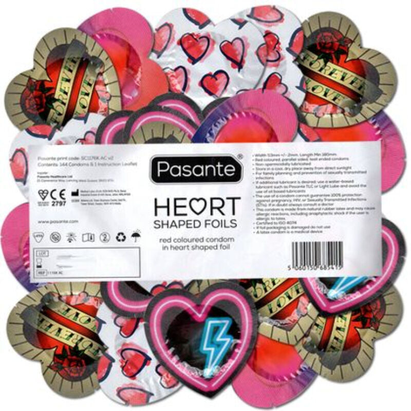 PASANTE - CONDOMS RED HEART SHAPED POUCH 144 UNITS