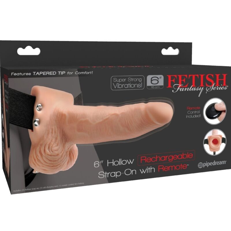 FETISH FANTASY SERIES - ADJUSTABLE STRAP-ON WITH REMOTE CONTROL, REALISTIC PENIS WITH RECHARGEABLE BALLS AND VIBRATOR 15 CM