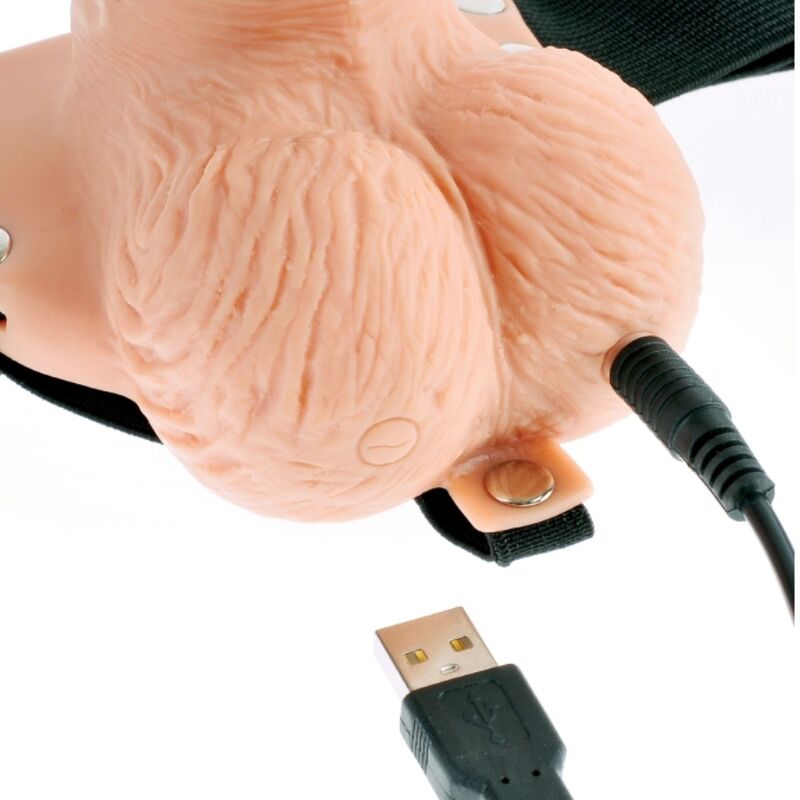 FETISH FANTASY SERIES - ADJUSTABLE STRAP-ON WITH REMOTE CONTROL, REALISTIC PENIS WITH RECHARGEABLE BALLS AND VIBRATOR 15 CM