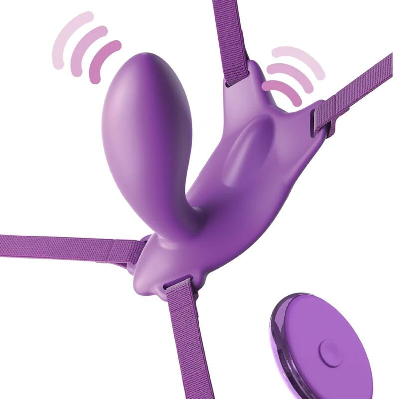 FANTASY FOR HER - G-SPOT BUTTERFLY HARNESS WITH VIBRATOR, RECHARGEABLE AND PURPLE REMOTE CONTROL