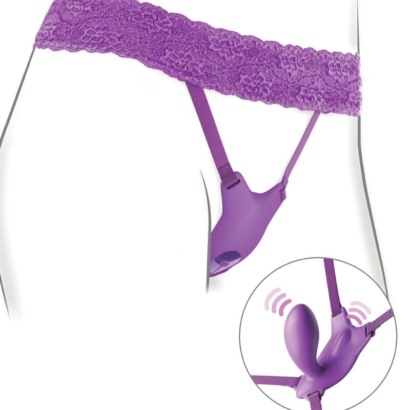 FANTASY FOR HER - G-SPOT BUTTERFLY HARNESS WITH VIBRATOR, RECHARGEABLE AND PURPLE REMOTE CONTROL