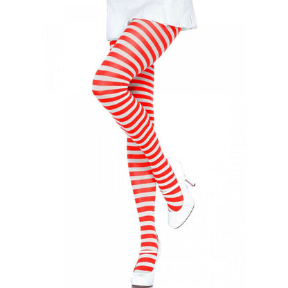 LEG AVENUE - WHITE/RED STRIPED PANTYHOSE