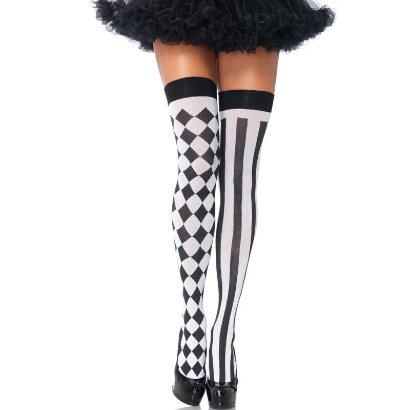 LEG AVENUE - BLACK/WHITE HARLEQUIN THIGH HIGH SOCKS