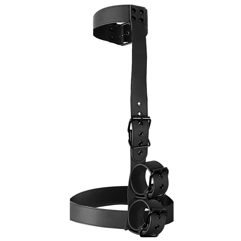 FETISH SUBMISSIVE BONDAGE - COLLAR AND WRIST CUFF BODY HARNESS SET