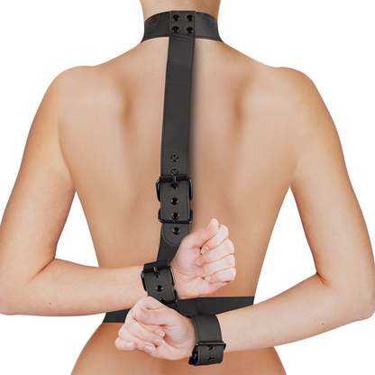 FETISH SUBMISSIVE BONDAGE - COLLAR AND WRIST CUFF BODY HARNESS SET