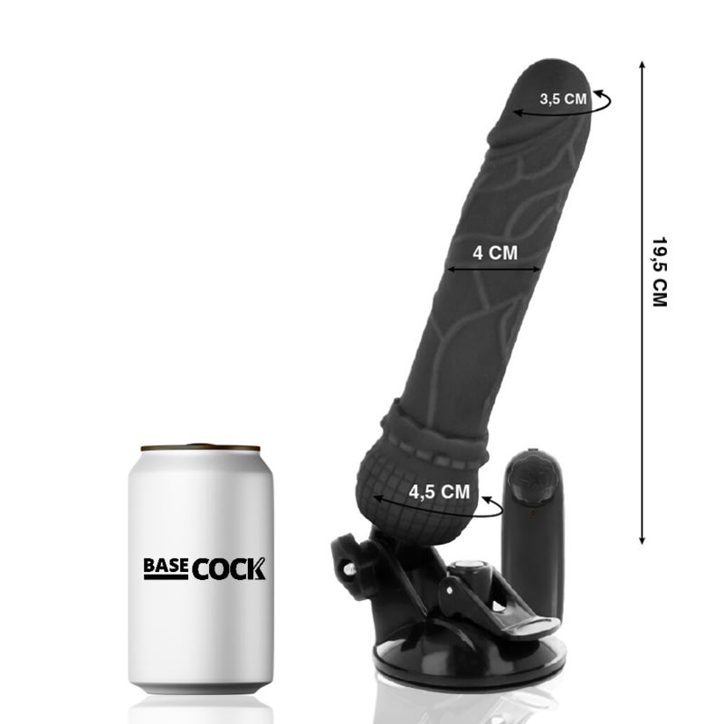 BASECOCK - REALISTIC VIBRATOR WITH REMOTE CONTROL BLACK 19.5 CM -O- 4 CM
