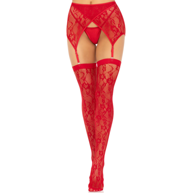 LEG AVENUE - LACE TOP & GARTER BELT RED
