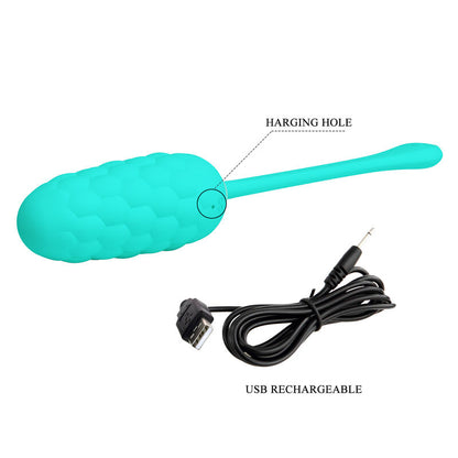 PRETTY LOVE - VIBRATING EGG WITH RECHARGEABLE MARINE TEXTURE IN AQUA GREEN