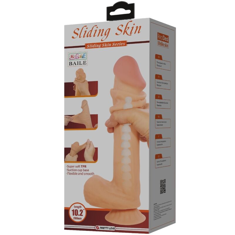 PRETTY LOVE - SLIDING SKIN SERIES REALISTIC DILDO WITH SLIDING SKIN, SAUSAGE SKIN, FLESH 26 CM