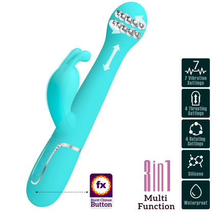 PRETTY LOVE - DEJON RABBIT VIBRATOR 3 IN 1 MULTIFUNCTIONAL AQUA GREEN